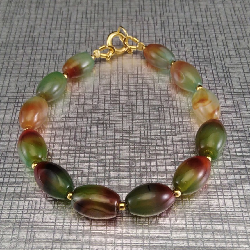 Bracelet colorful agates with gold-plated elements 19 cm KB30 