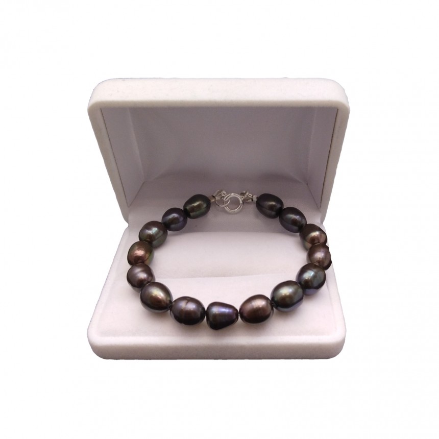 Set of real black pearls with rice bracelet and earrings on KP12-1 stick