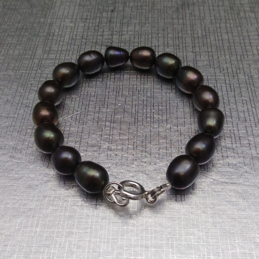 Bracelet made of real pearls black rice 19, 20 or 21 cm PB12