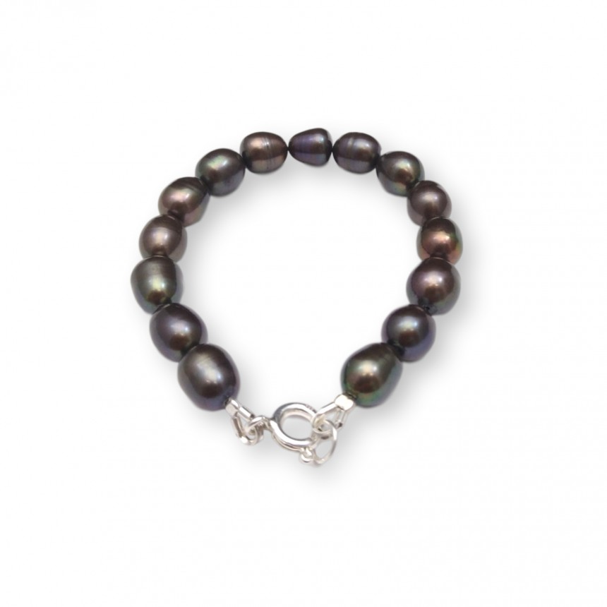 Bracelet made of real pearls black rice 19, 20 or 21 cm PB12