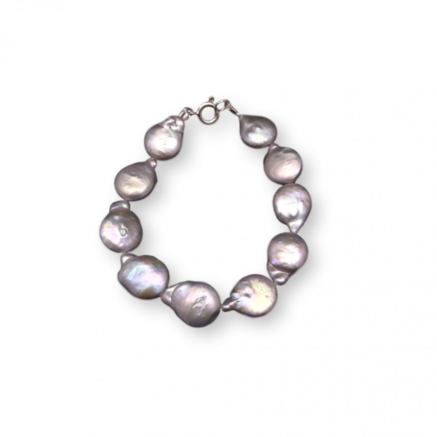 Silver bracelet with real freshwater pearls coin 19 or 20 cm PB21-B