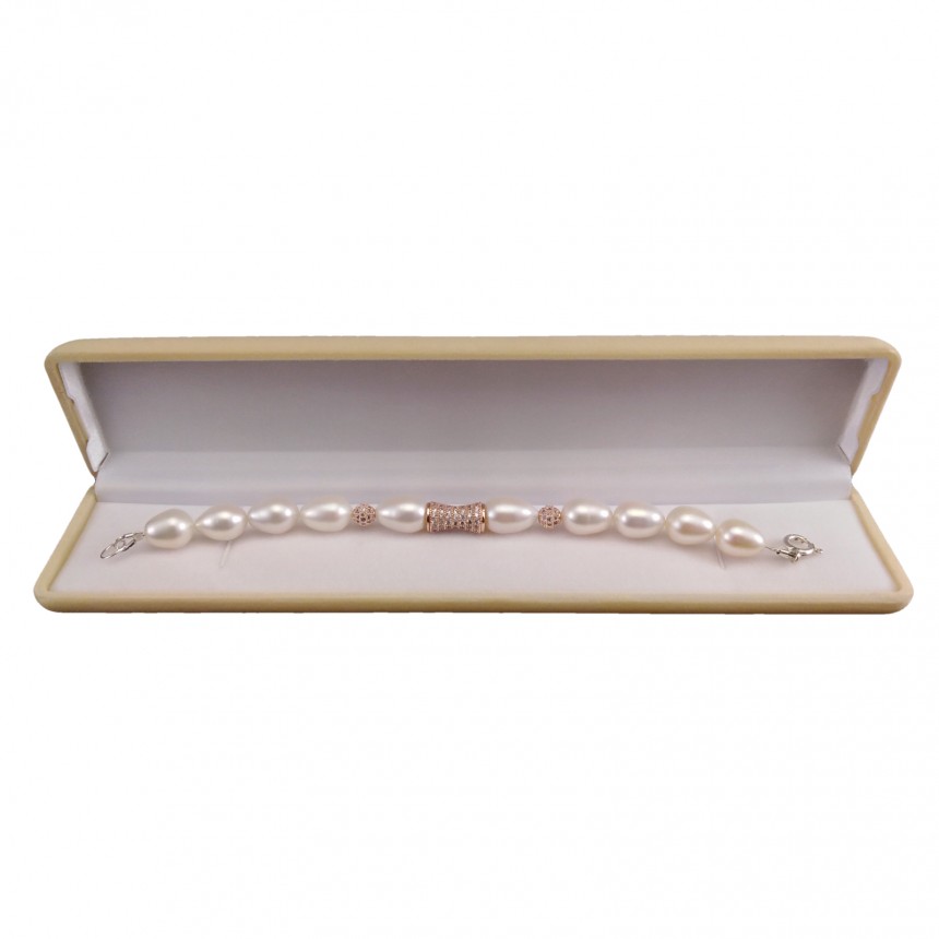 Elegant bracelet made of natural white rice pearls with decorative elements 19 or 20 cm PB26-C