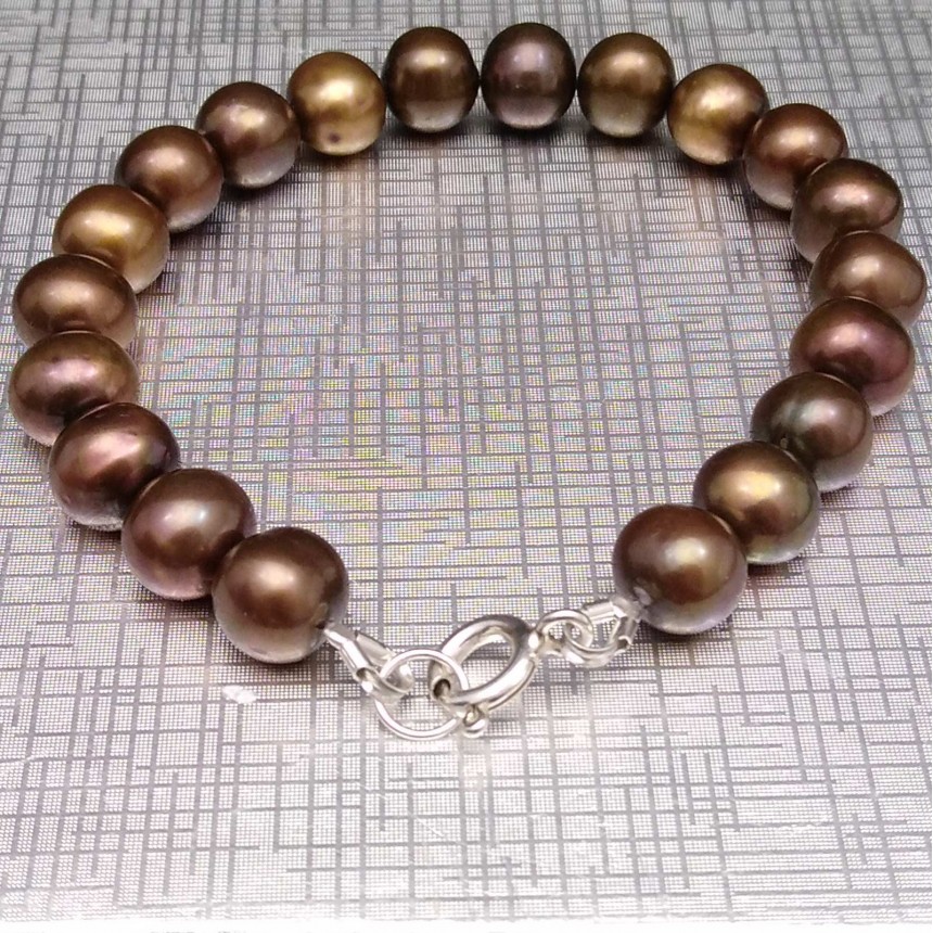 Bracelet made of real round brown pearls 19, 20 or 21 cm PB28
