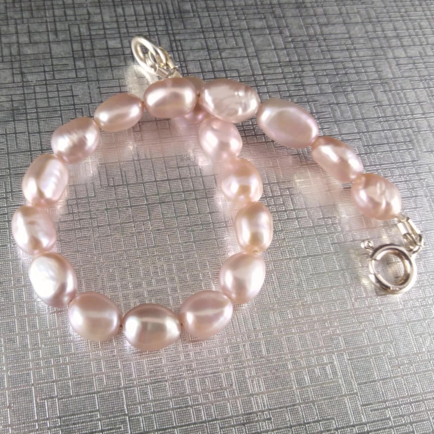 Bracelet made of real pearls rice, pink 18, 19 or 20 cm PB35-C