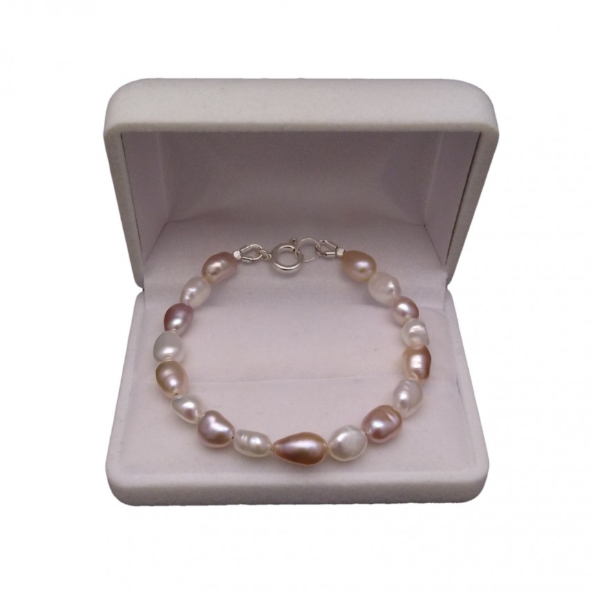 A multicolored bracelet made of real 18, 19 or 20 cm rice pearls PB35 MIX