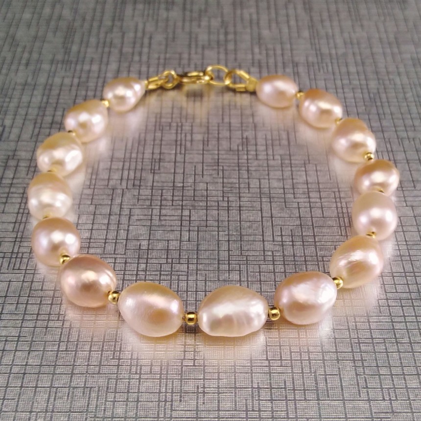 Real pink corn pearl bracelet with silver elements 19, 20 or 21 cm PBP80-B