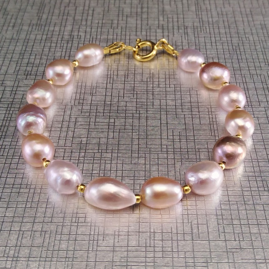 Bracelet made of natural corn pearls in shades of pink with silver elements 19, 20 or 21 cm PBP80-C