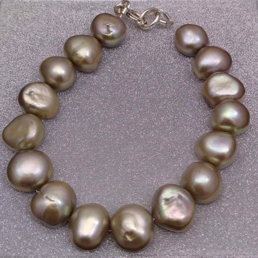 Gold bracelet with real pearls large corn 19, 20 or 21 cm PB04