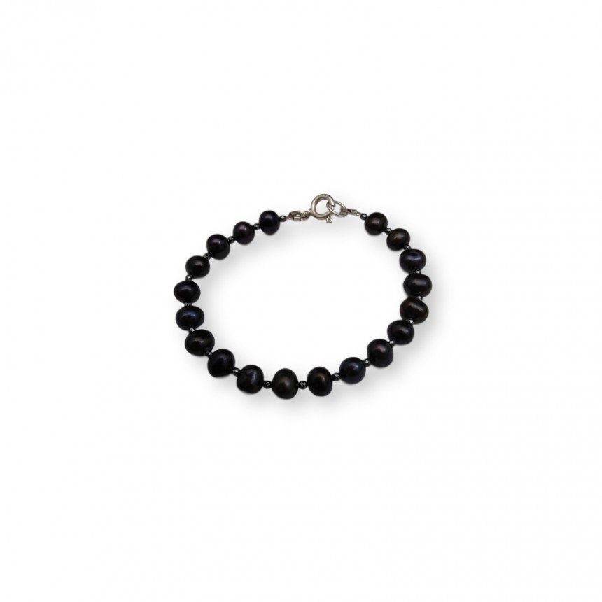 Bracelet made of real black pearls and hematite PGB33-H