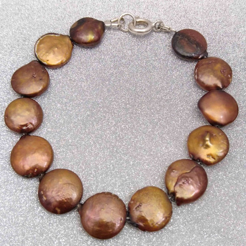 Bracelet made of brown coin beads 19 or 20 cm PB48-B