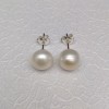 Silver earrings with white beads 9 mm stick PK10-A