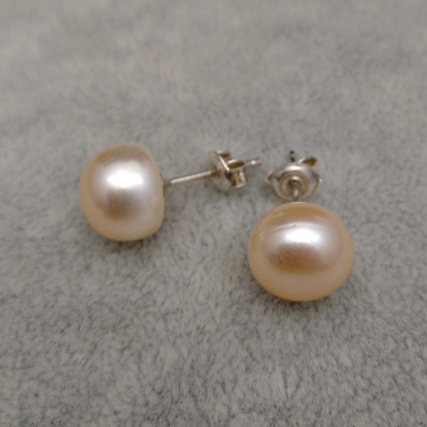 Silver earrings with pink 10-10.5 mm pearls PK08-B