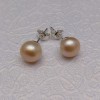 Classic earrings with pink pearls 7 - 8 mm on a silver stick PK04-B