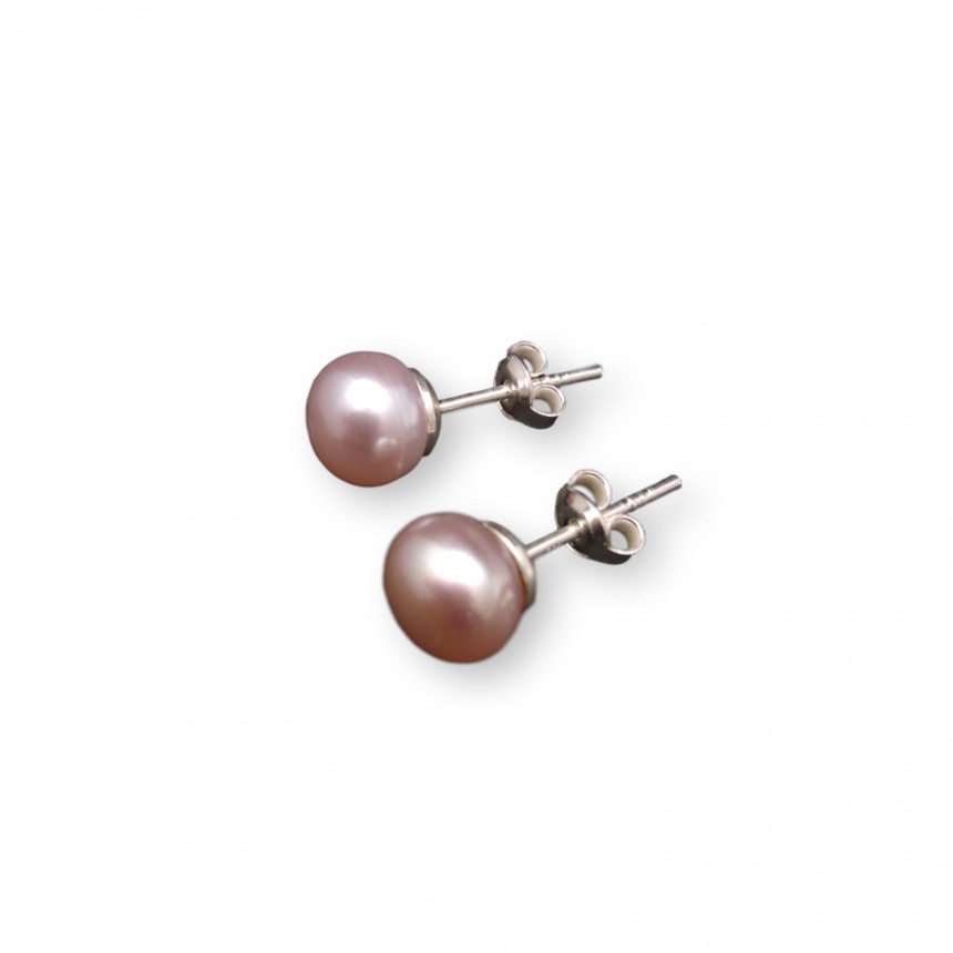 Silver earrings with pink pearls 7 - 8 mm PK04-C
