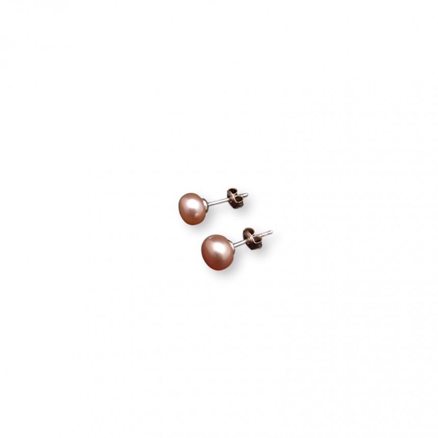 Earrings with real pink pearls 8- 8,5 mm on a silver stick PK05-B