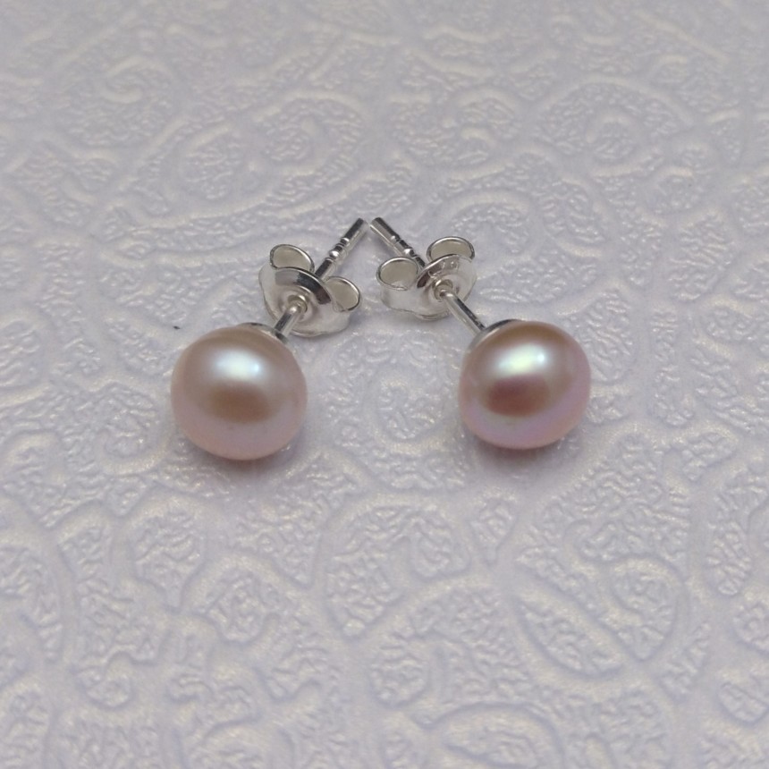 Earrings with real pearls of pink 5-5,5 mm PK06-C