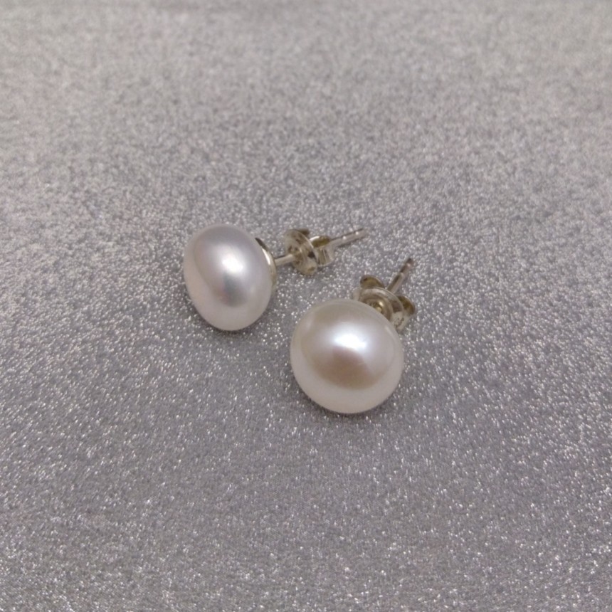 Silver earrings with real white pearls 10 - 10,5 mm stick PK08-A