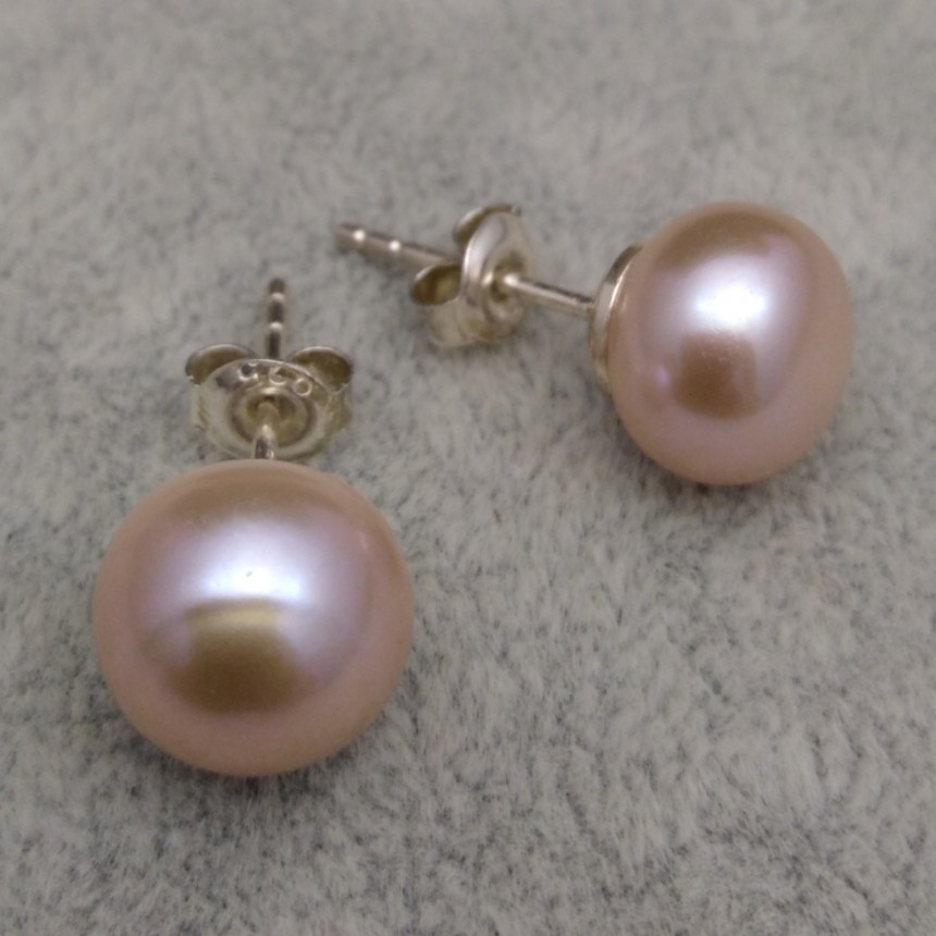 Silver earrings with blue and pink pearls 10 - 10,5 mm on the stick PK08-C