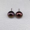 Silver earrings with brown pearls 11 mm on the stick PK09-D