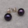 Silver earrings with black pearls 9 - 9.5 mm stick PK10-C