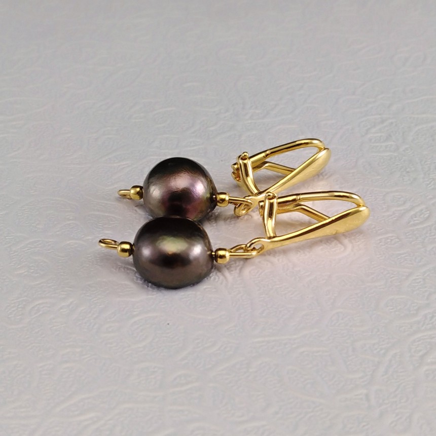 Elegant clips with real corn brown pearls 9 - 10 mm PKK03-1E