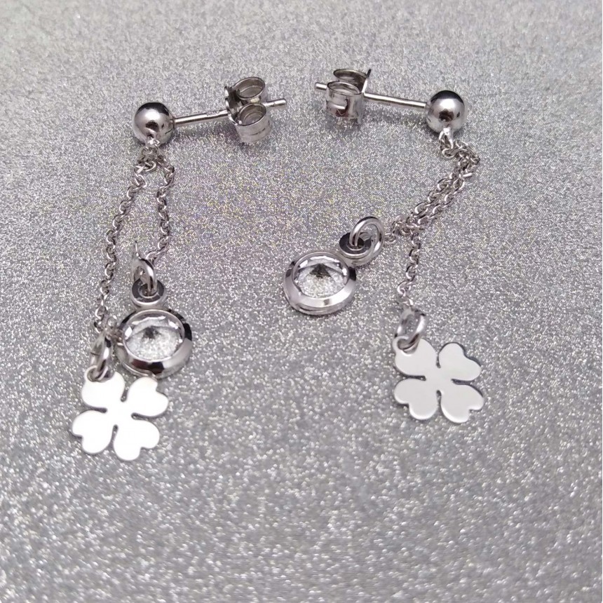 Silver celebrity earrings with zircon and clover with a length of 4,5 cm SKCW01