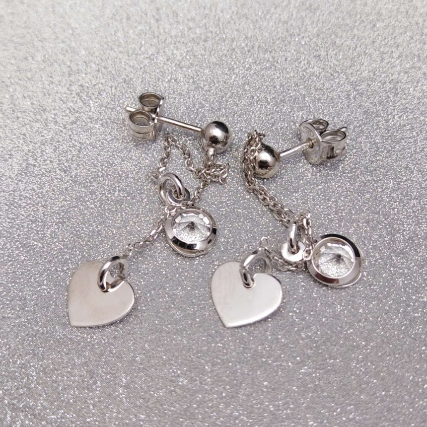 Silver celebrity earrings with zircon and heart with a length of 4,5 cm SKCW02