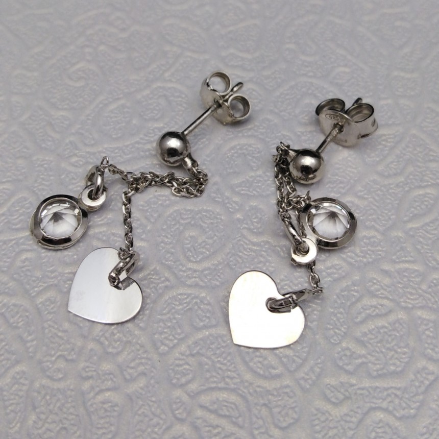 Silver celebrity earrings with zircon and heart with a length of 4,5 cm SKCW02