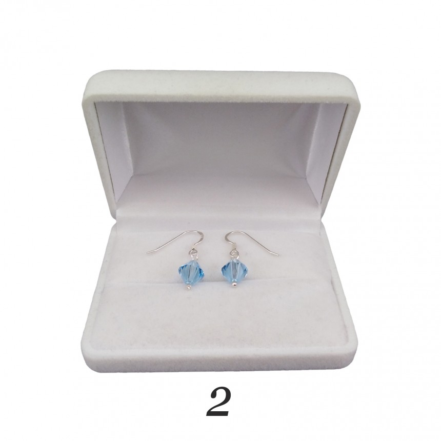 Silver earrings regular blue crystals with a length of 2,5 cm SKK02
