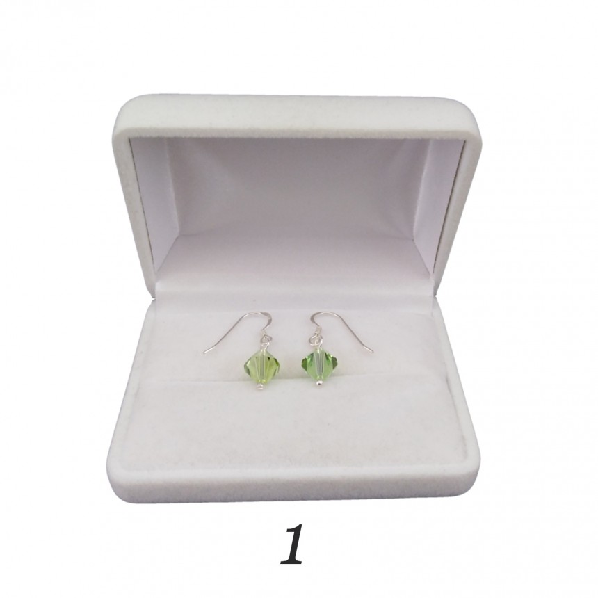 Silver earrings regular green crystals with a length of 2,5 cm SKK04