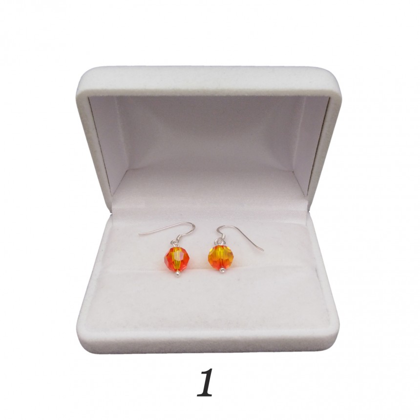 Earrings silver round orange crystals with a length of 2,5 cm SKK09