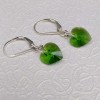 Silver earrings with green crystal heart shape with a length of 3 cm SKK15