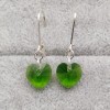 Silver earrings with green crystal heart shape with a length of 3 cm SKK15