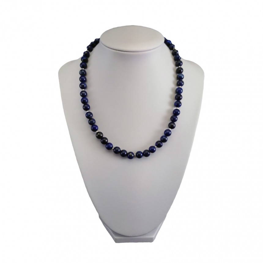 Necklace from blue lapis lazuli with decorative silver balls 42 cm KN28
