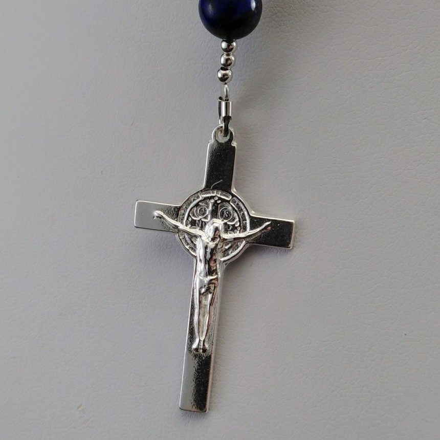 Rosary of stones lapis lazuli with Saint. Benedict KRN28