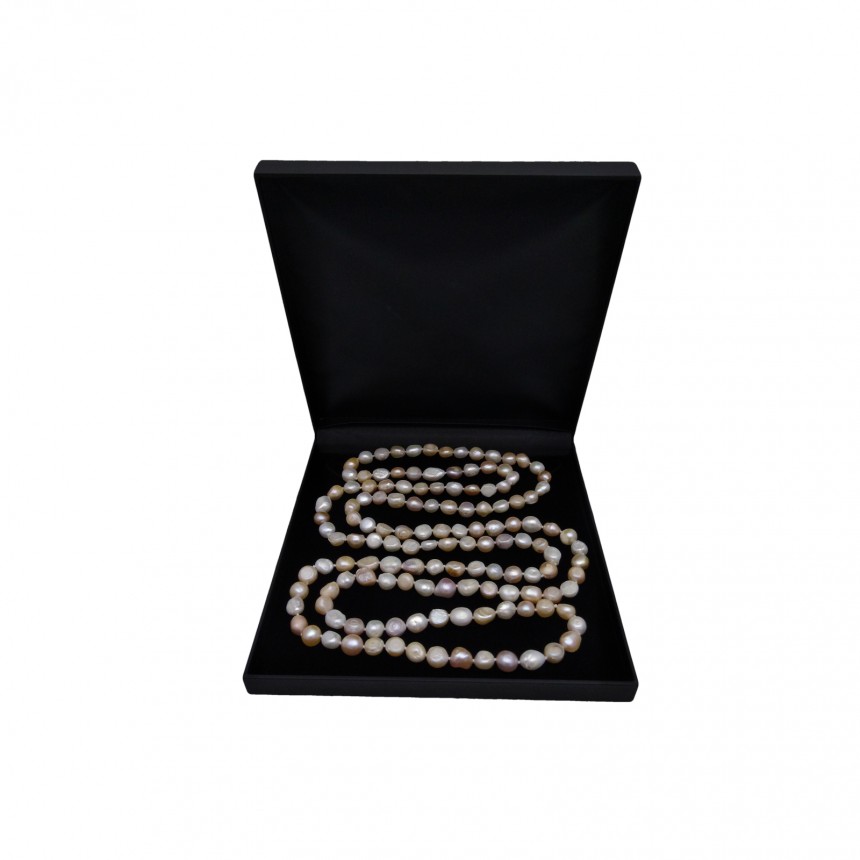Necklace made of real white-pink pearls 160 cm long rope corn PEG06