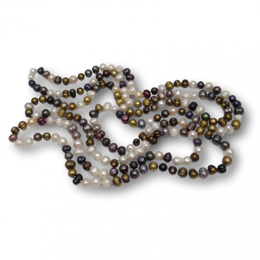 Necklace made of real multicolour pearls 160 cm long rope PEG07-B