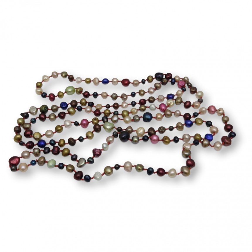 Necklace made of real multicolour pearls 160 cm long rope corn PEG08 