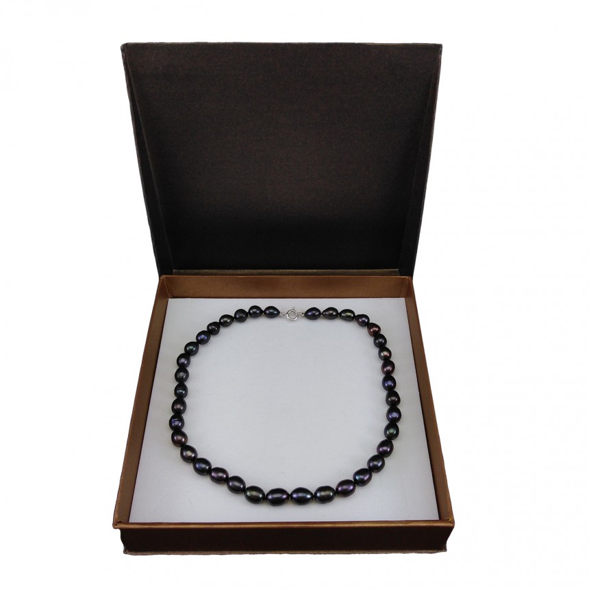 Necklace made of real black rice pearls 42,5 cm PNS12