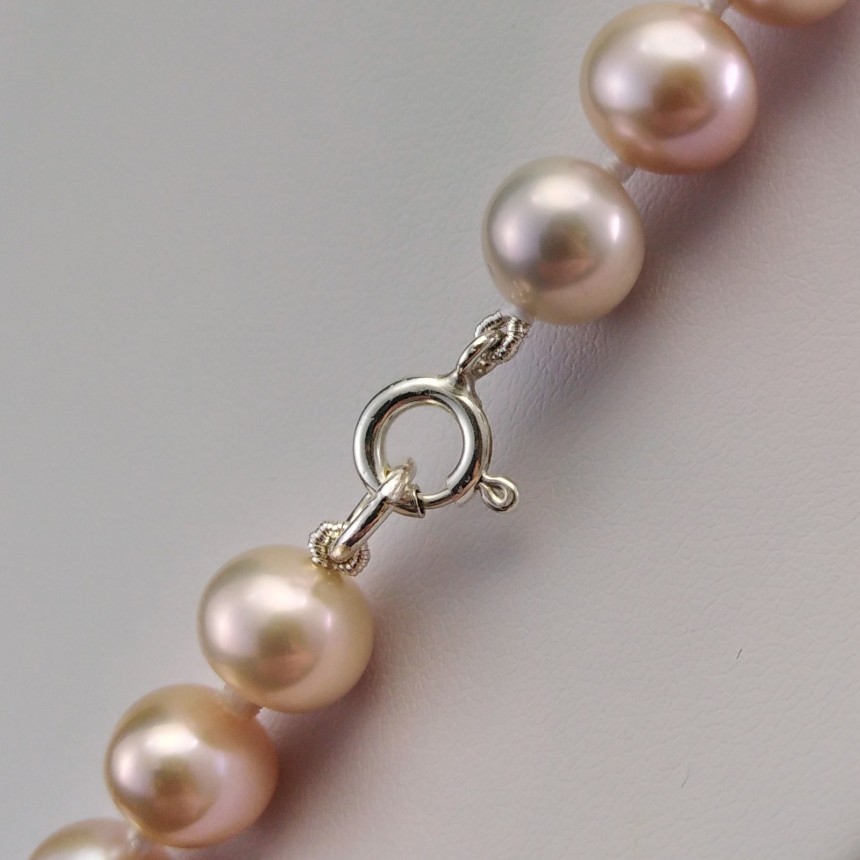 Necklace made of real round pearls, blue pink 48 cm PNS15 