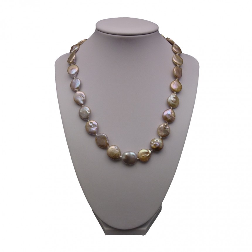 Necklace with real pearls pink coin petals 46 cm PNS21