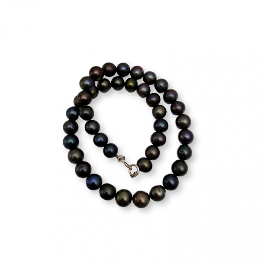 Necklace of real round eggplant pearls 44 cm PN14