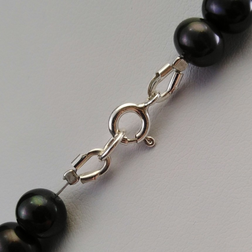 Necklace made of real black pearls, round 45 cm PN33 