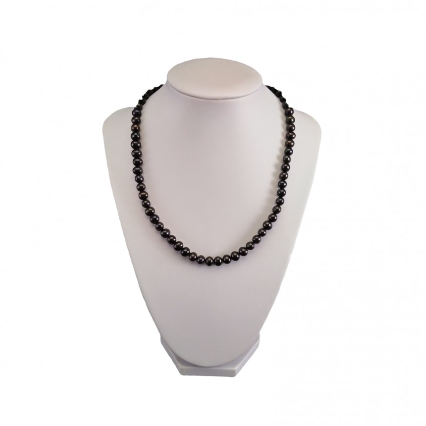 Necklace made of real black pearls, round 45 cm PN33 