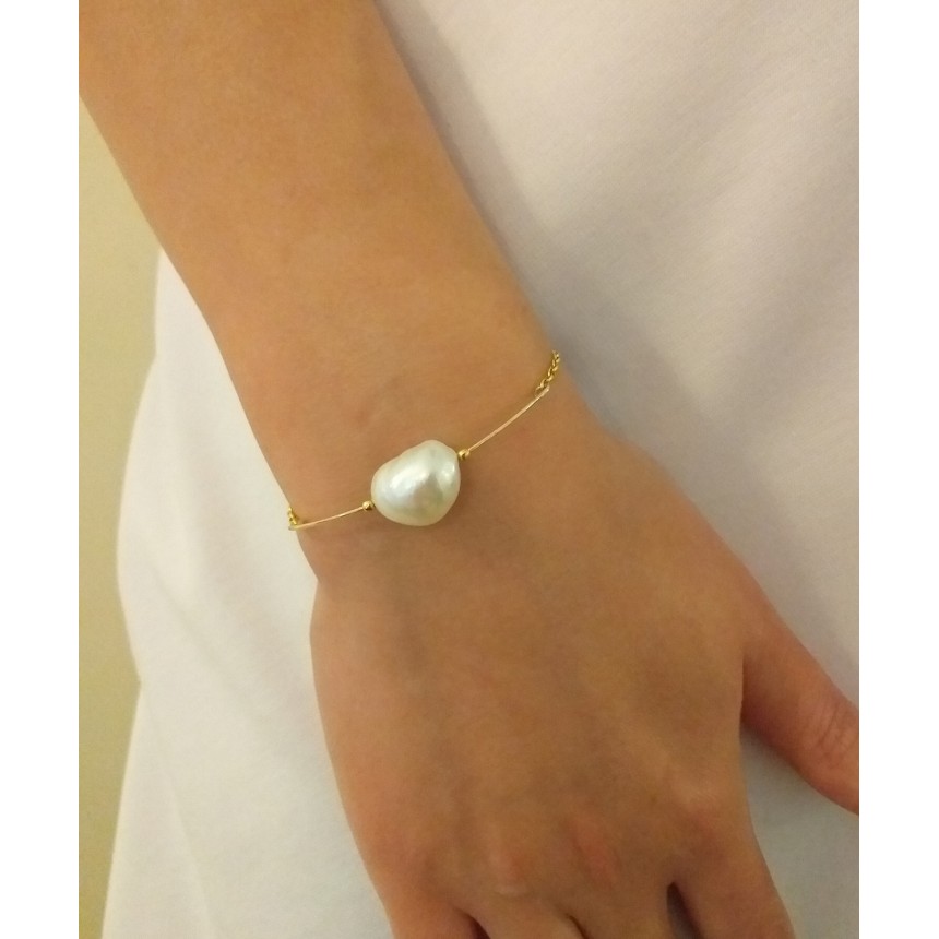 Bracelet made of genuine white baroque pearls 18 cm PBP02