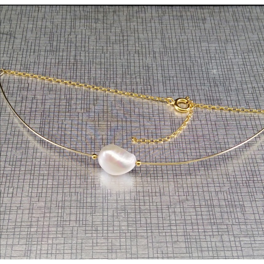 Necklace with real white baroque pearls choker type 34 cm PNP02