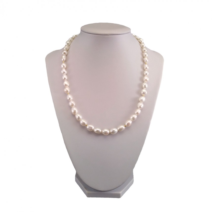 Classic necklace made of natural white corn pearls with silver elements 46 cm PNP80-A