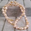 Necklace made of real pink corn pearls with silver elements 45 cm PNP80-B