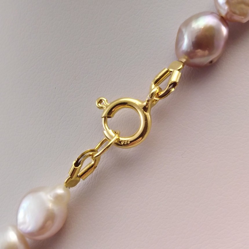 Necklace made of natural corn pearls in shades of pink with silver elements 47 cm PNP80-C