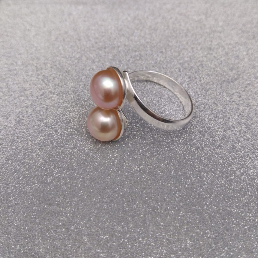 Ring with two pink pearls 8 mm with adjustable size PPi05-2